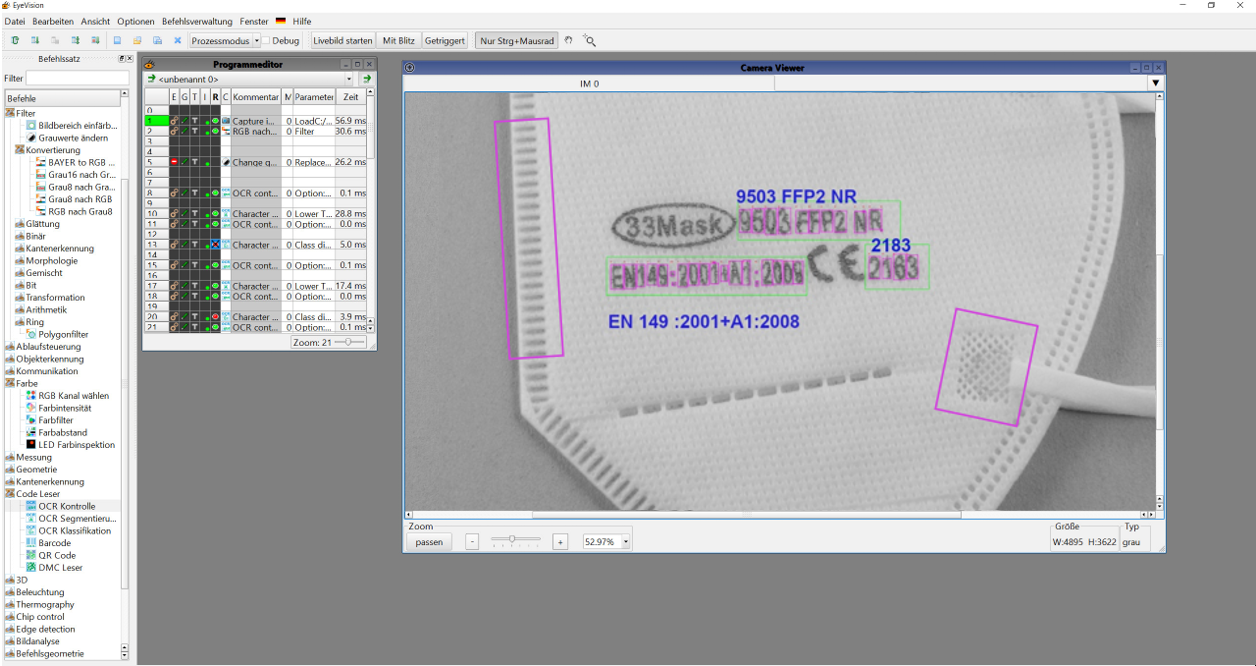 FFP2 Masken Inspektion mit Bildverarbeitungssoftware